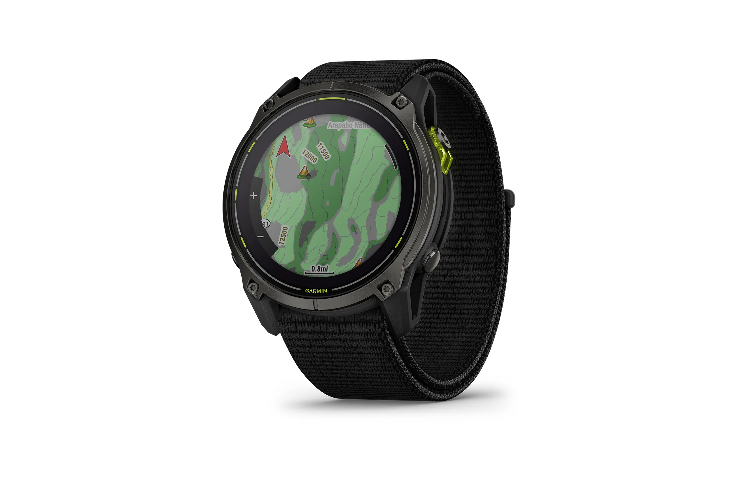 Màn hình đồng hồ Garmin hiển thị bản đồ GPS, minh họa tính năng định vị và an toàn cho các hoạt động ngoài trời như đi bộ đường dài.