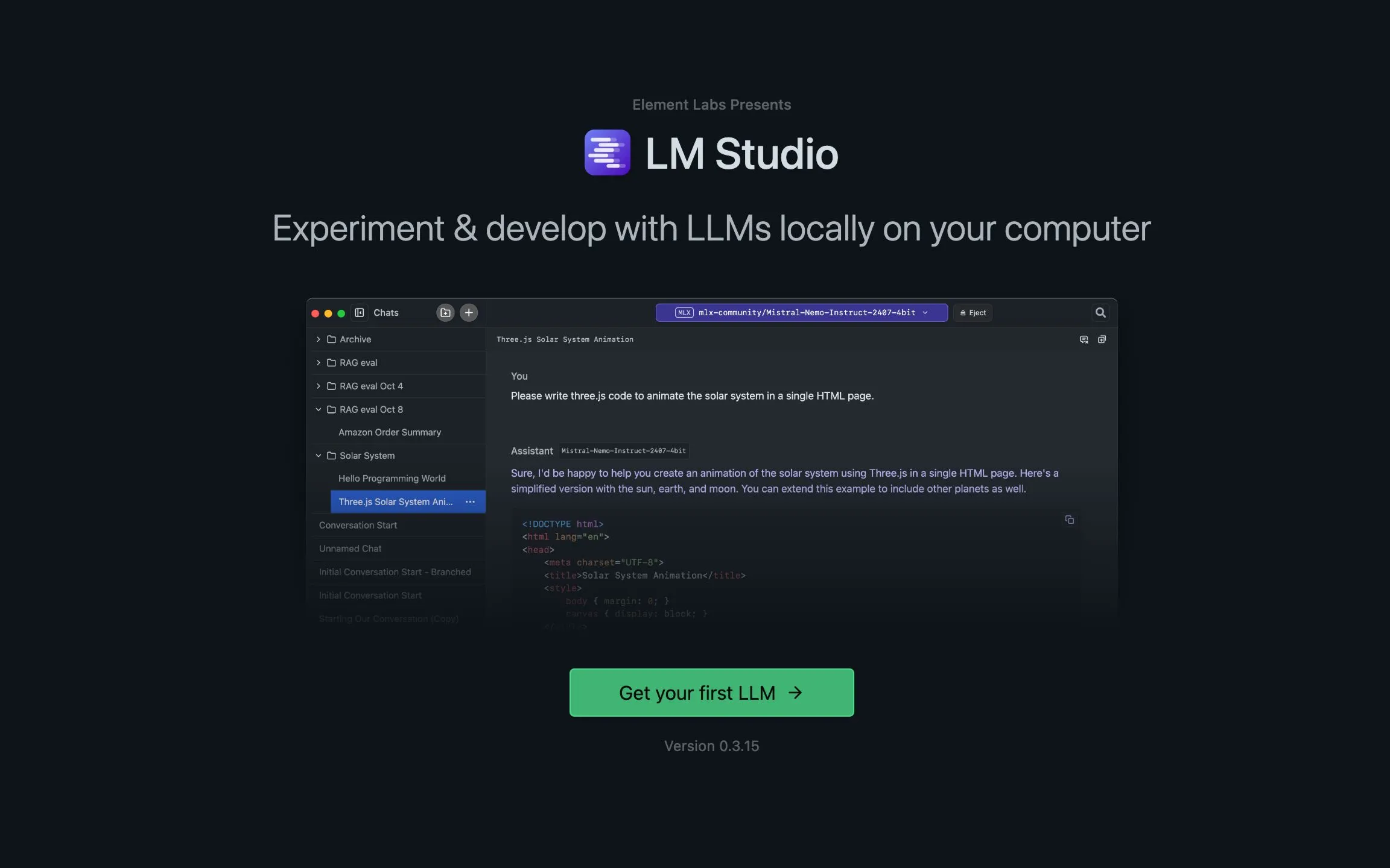Màn hình khởi động và hướng dẫn của LM Studio