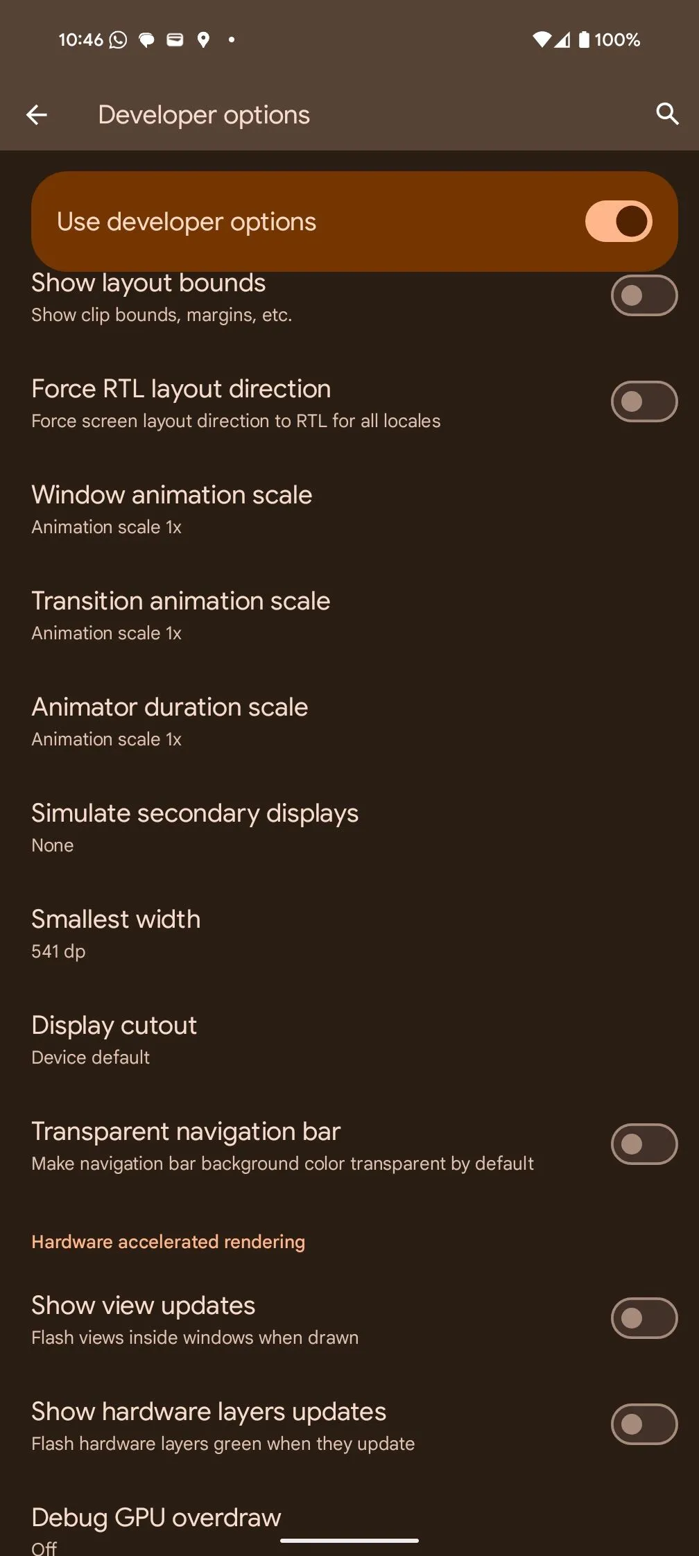 Màn hình thay đổi mật độ hiển thị thông tin qua tùy chọn &quot;Smallest width&quot; trong Developer Options trên Pixel 8 Pro