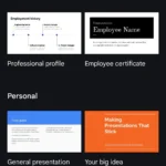 Màn hình ứng dụng Google Slides trên điện thoại hiển thị các mẫu thuyết trình (templates) đơn giản và dễ chọn.