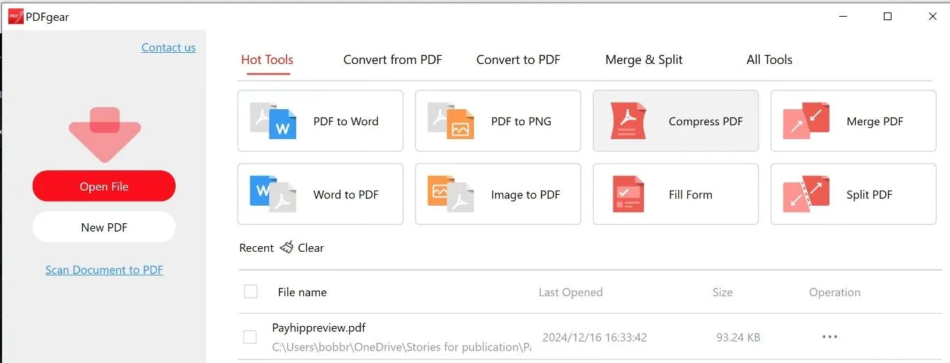 Màn hình ứng dụng PDFGear, minh họa khả năng chỉnh sửa và quản lý tài liệu PDF miễn phí.