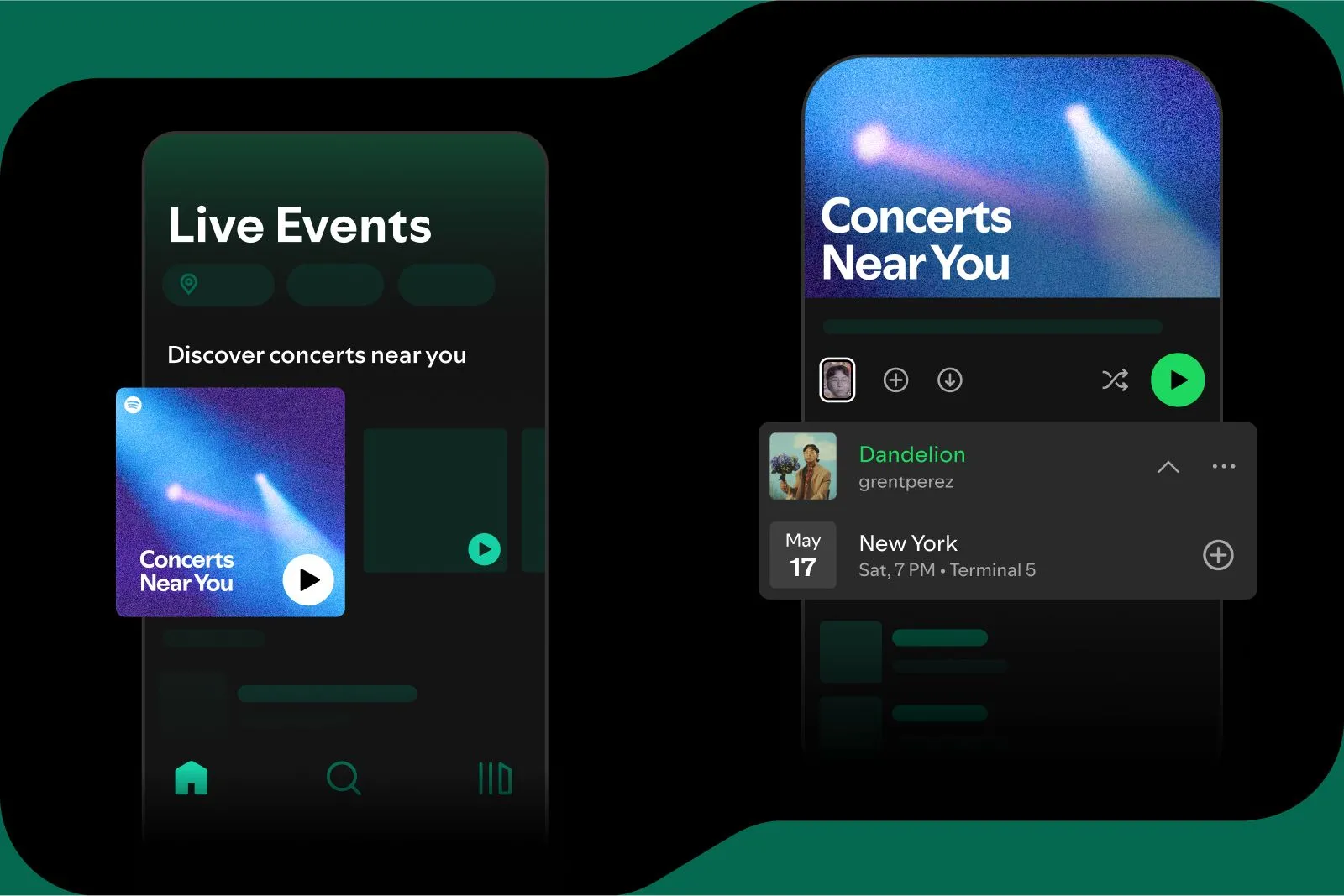 Màn hình ứng dụng Spotify hiển thị playlist 'Buổi Hòa Nhạc Gần Bạn', giúp người dùng khám phá các concert địa phương.