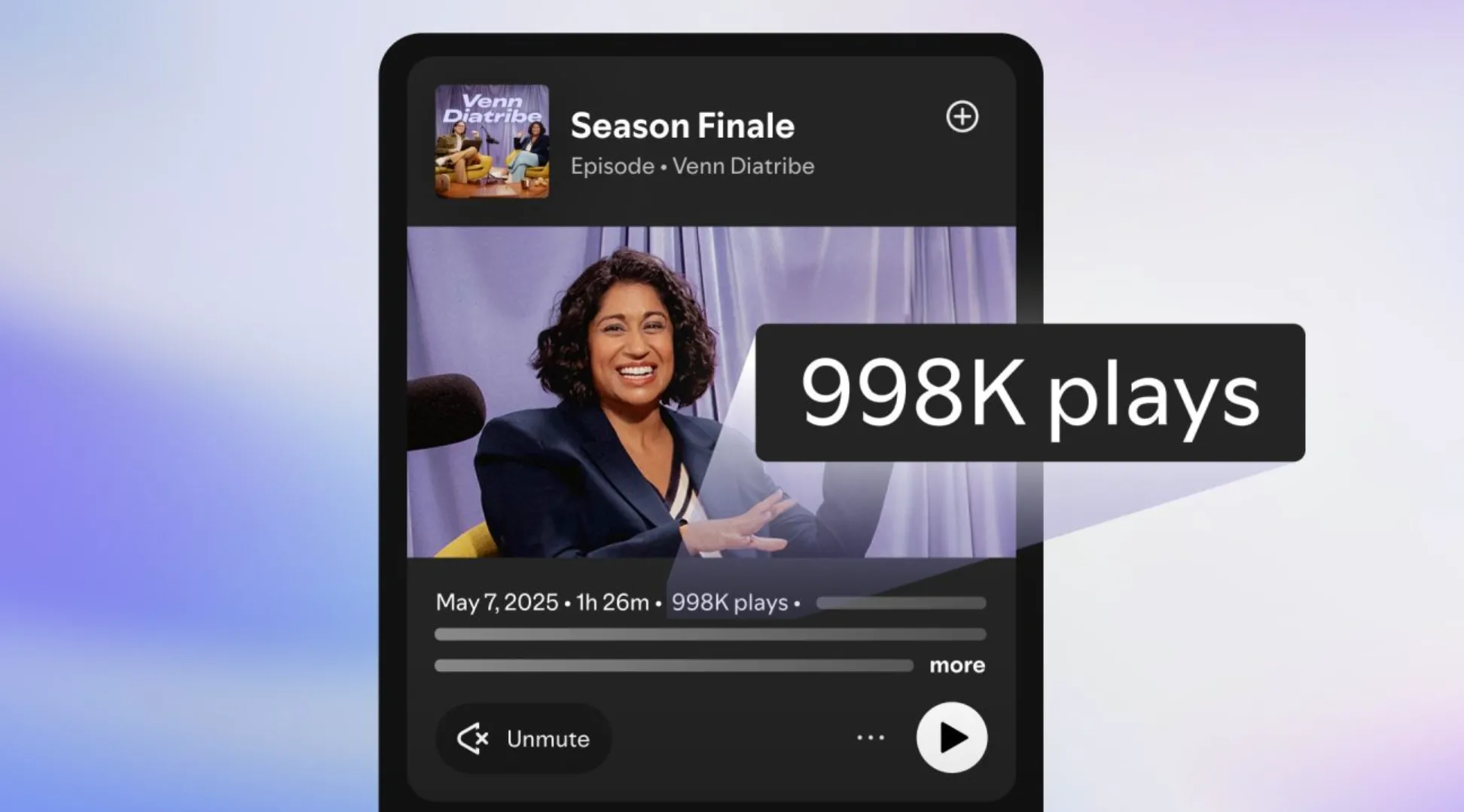 Màn hình ứng dụng Spotify hiển thị số liệu lượt phát mới cho các tập podcast, giúp người dùng dễ dàng đánh giá độ phổ biến của nội dung.