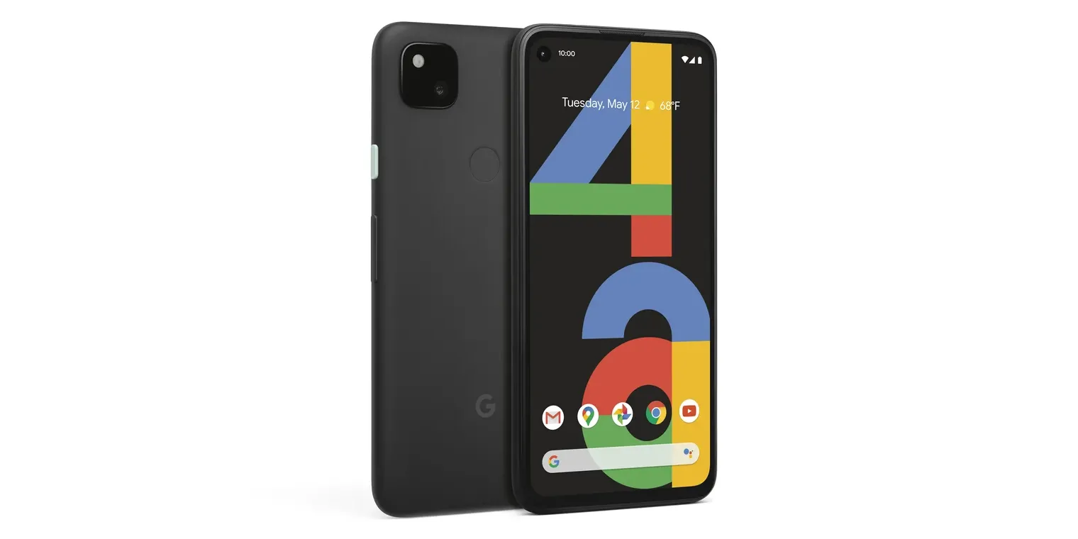 Mặt trước và mặt sau điện thoại Google Pixel 4a màu đen