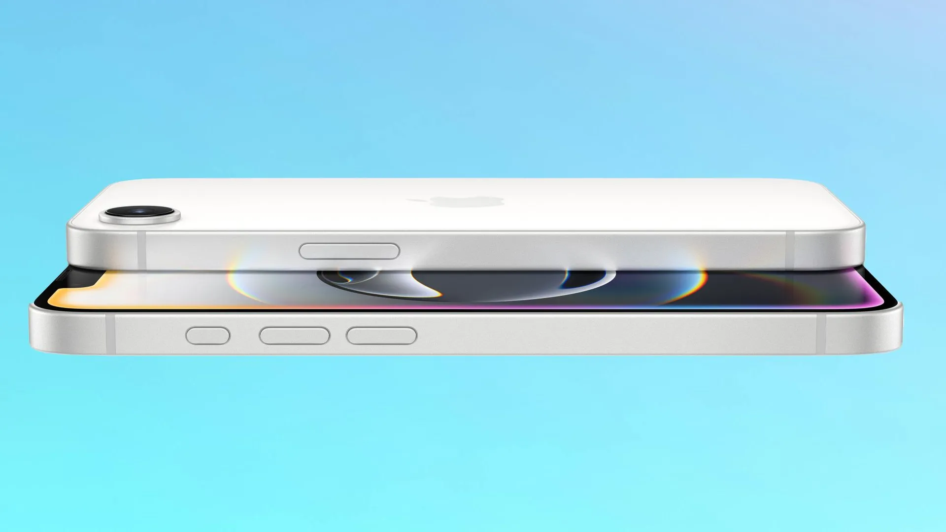 Mặt trước và mặt sau iPhone 16e giá rẻ, hỗ trợ tính năng Visual Intelligence qua nút Tác vụ.