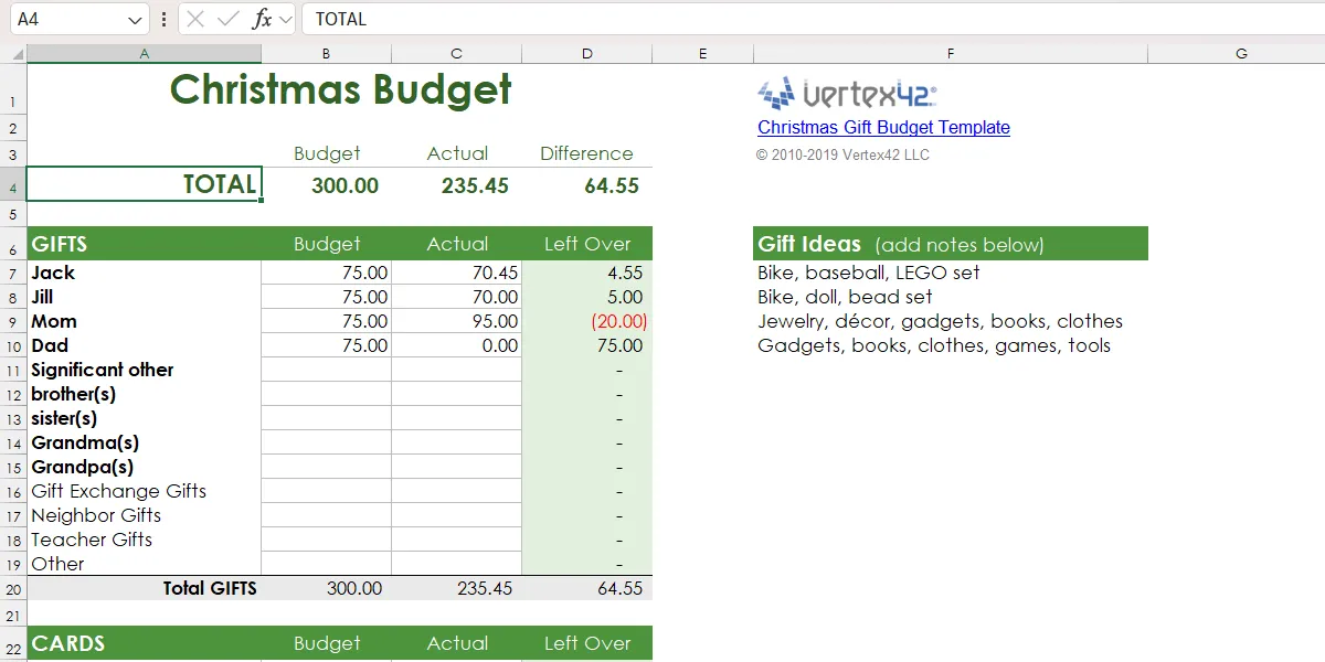 Mẫu Excel ngân sách cho mùa Giáng Sinh và lễ hội.