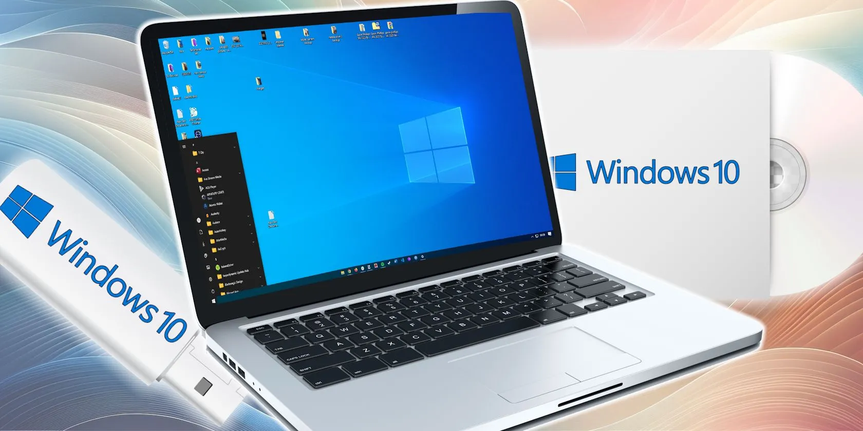 Máy tính xách tay Windows 10 với bộ cài đặt, minh họa cho việc hết hạn hỗ trợ.