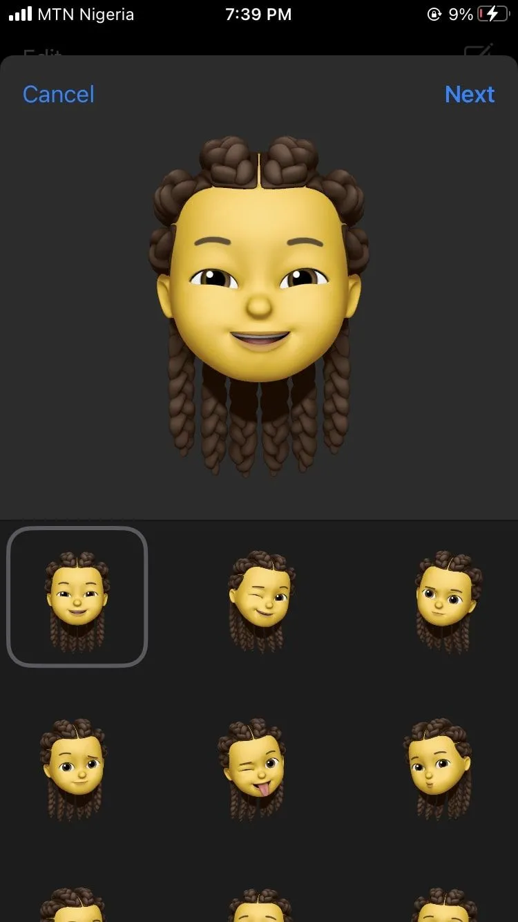 Memoji hiển thị trên iPhone không có Face ID, thể hiện sự hạn chế về biểu cảm và độ chính xác.
