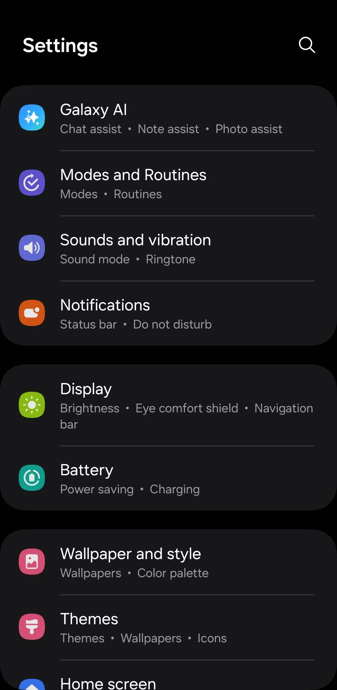 Menu Âm thanh và rung trên điện thoại Samsung