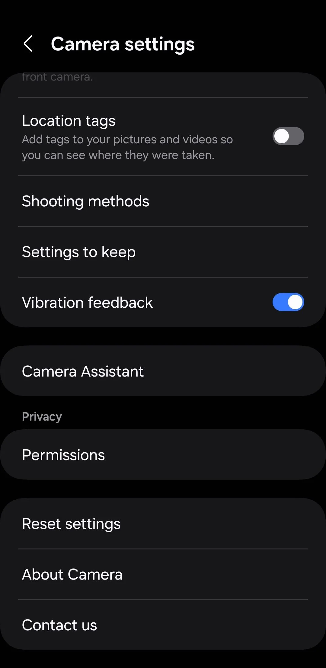 Menu cài đặt Camera trên điện thoại Samsung, hiển thị tùy chọn &quot;Phương pháp chụp&quot; với &quot;Lệnh thoại&quot;.