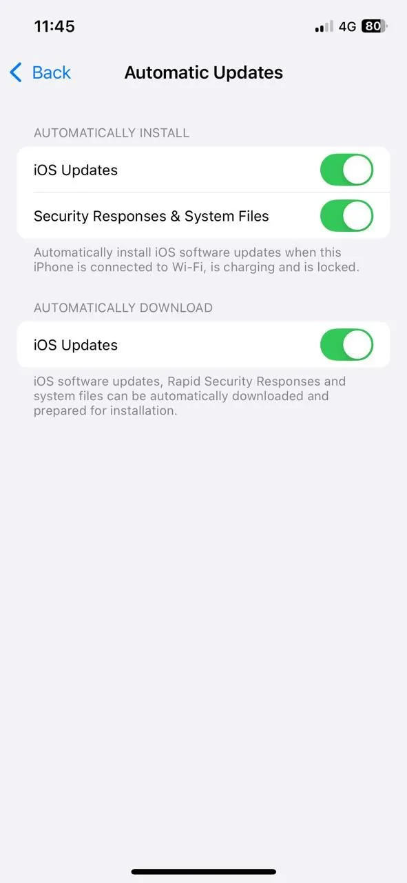 Menu cài đặt Cập nhật phần mềm tự động trên iPhone để duy trì bảo mật