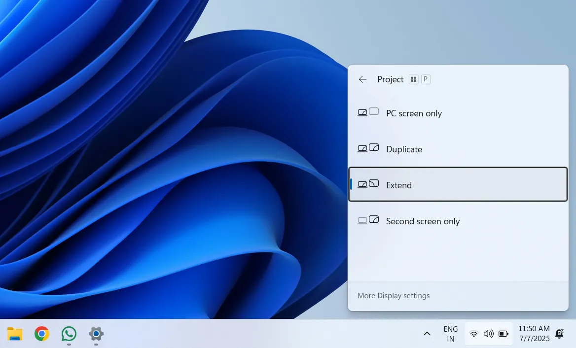 Menu cài đặt chiếu màn hình (Projection settings) trên Windows 11