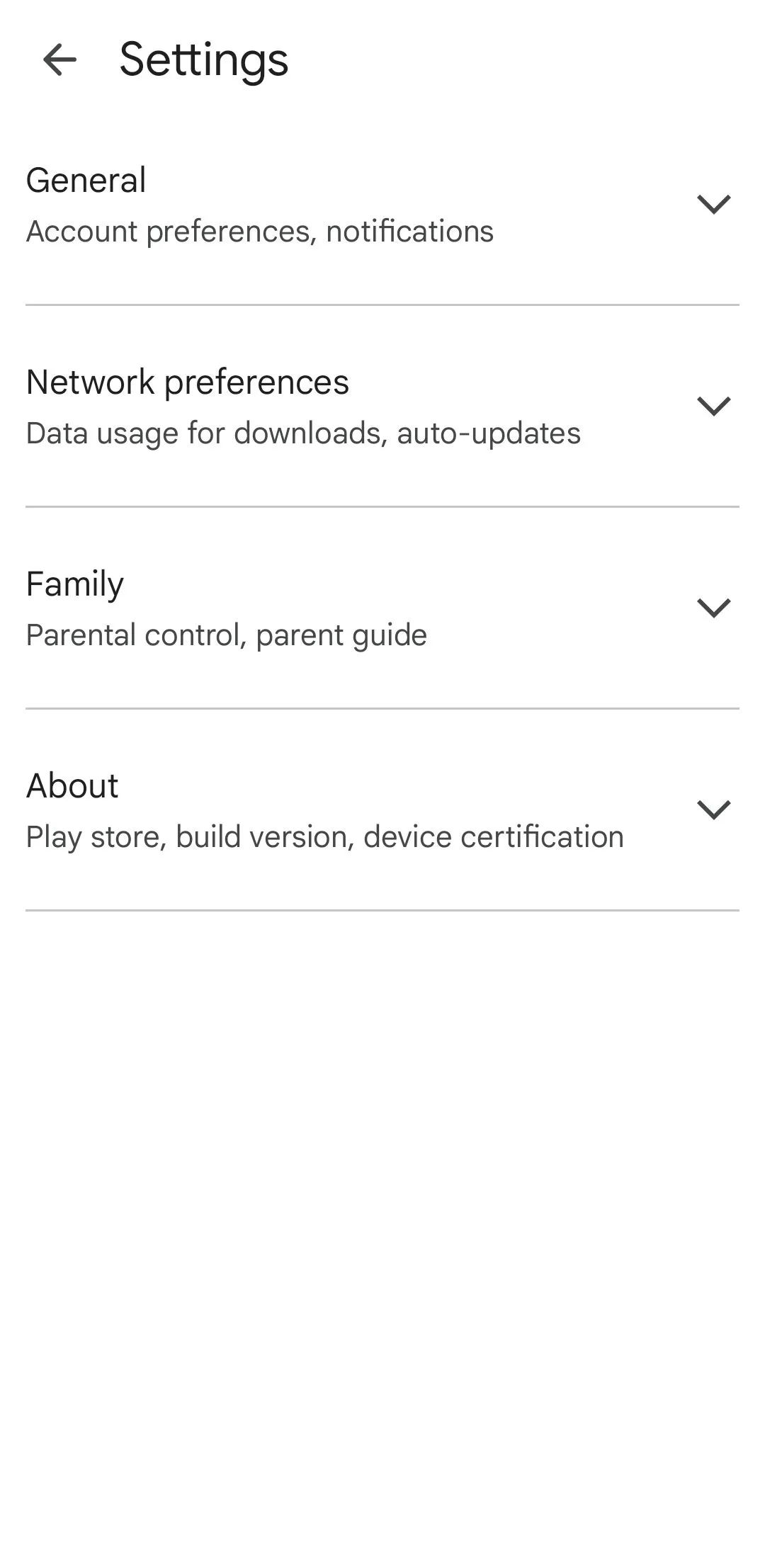 Menu cài đặt Google Play Store trên Android với tùy chọn Thư viện gia đình