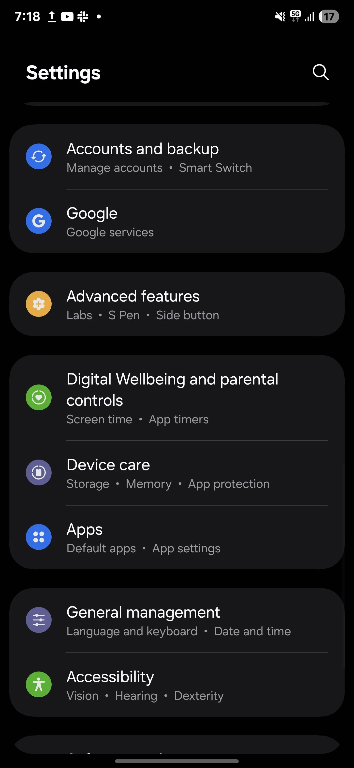 Menu Cài đặt nâng cao của Samsung chứa tùy chọn Cử chỉ và chuyển động