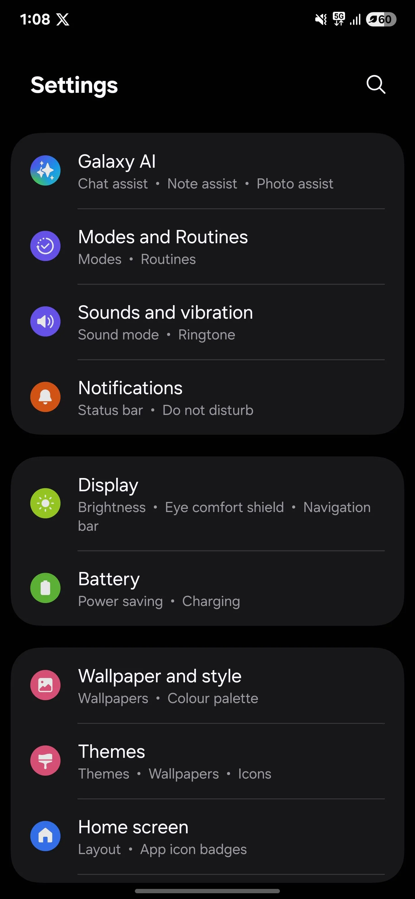 Menu cài đặt pin trên Samsung S25 Ultra