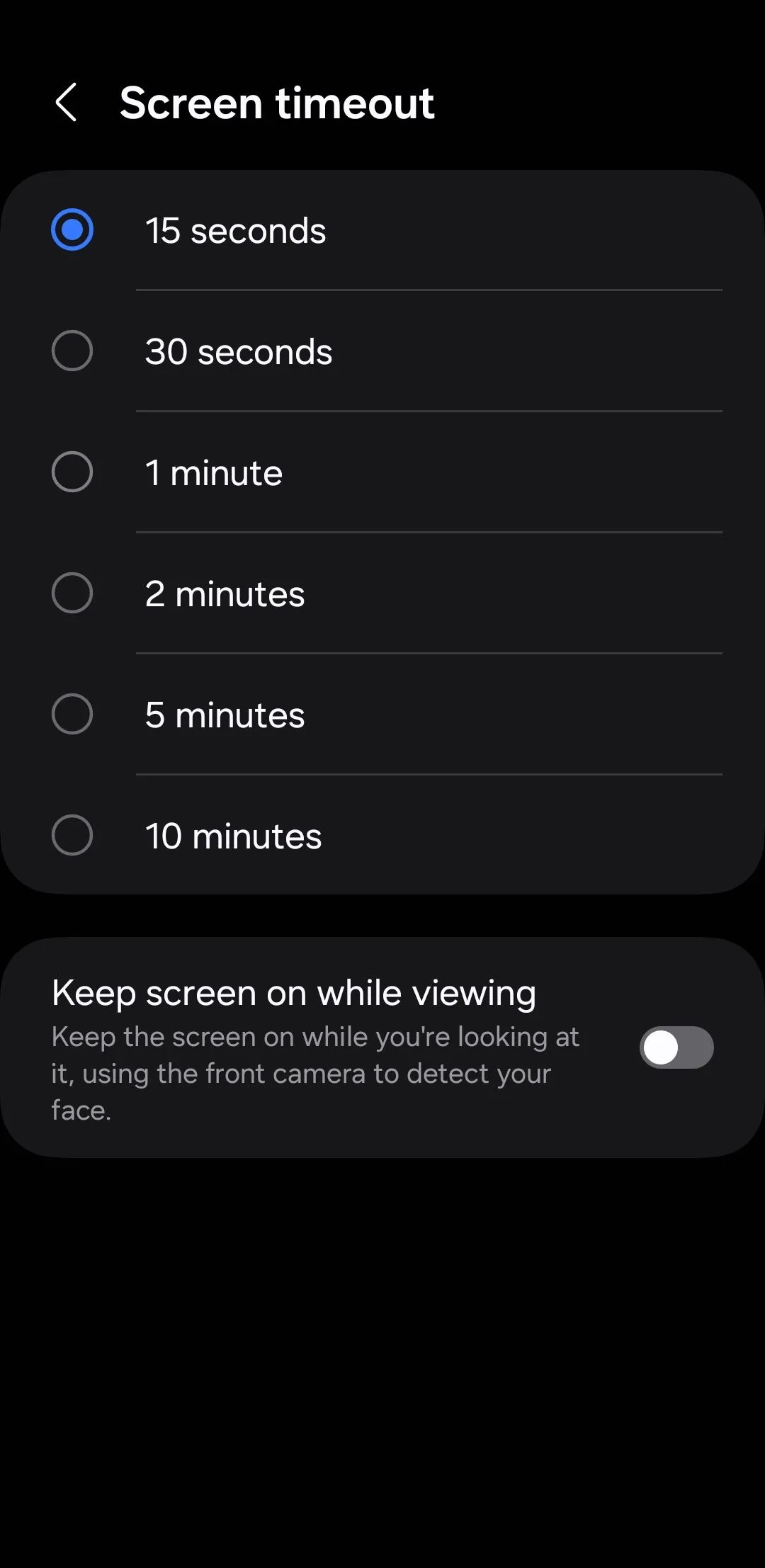 Menu cài đặt thời gian chờ màn hình trên điện thoại Android