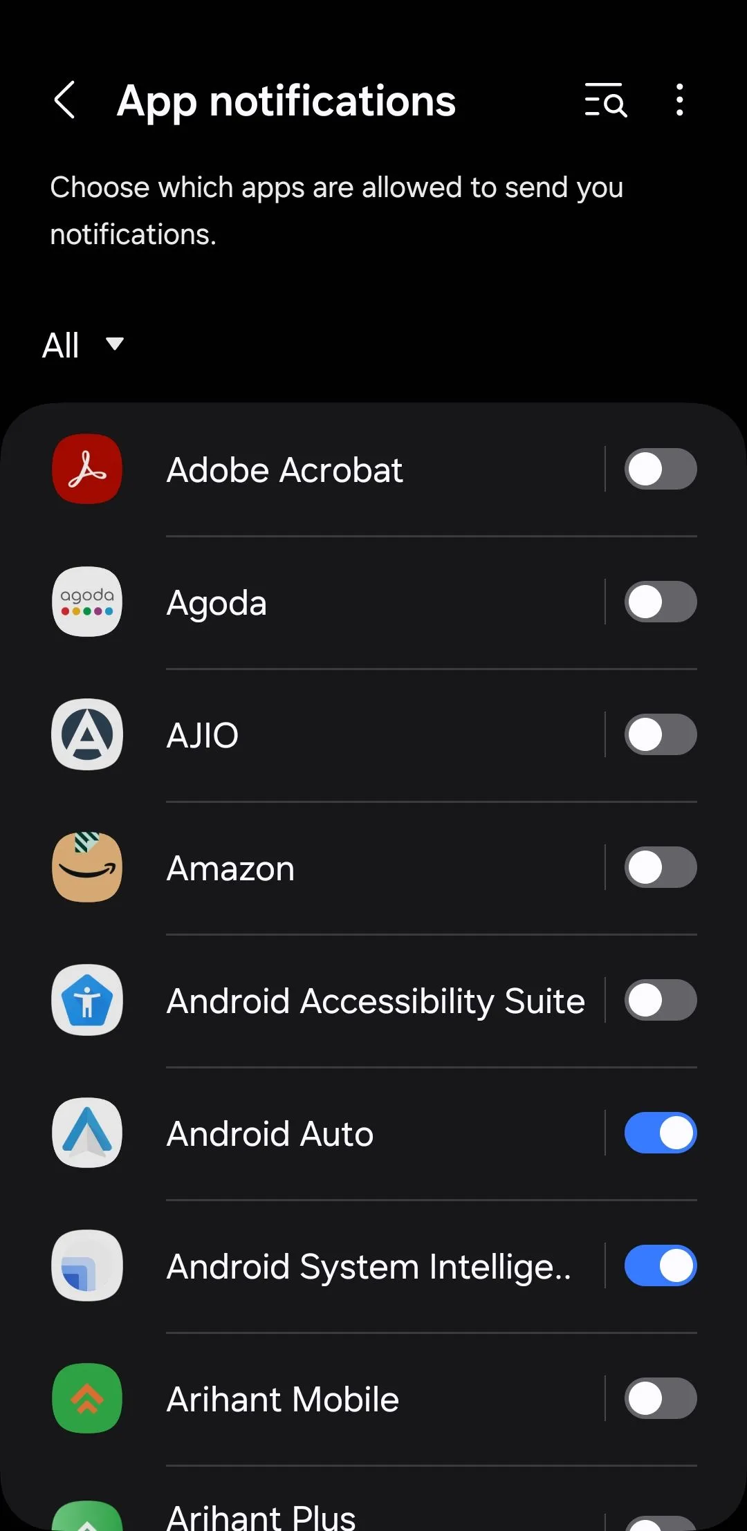 Menu cài đặt thông báo ứng dụng trên Android