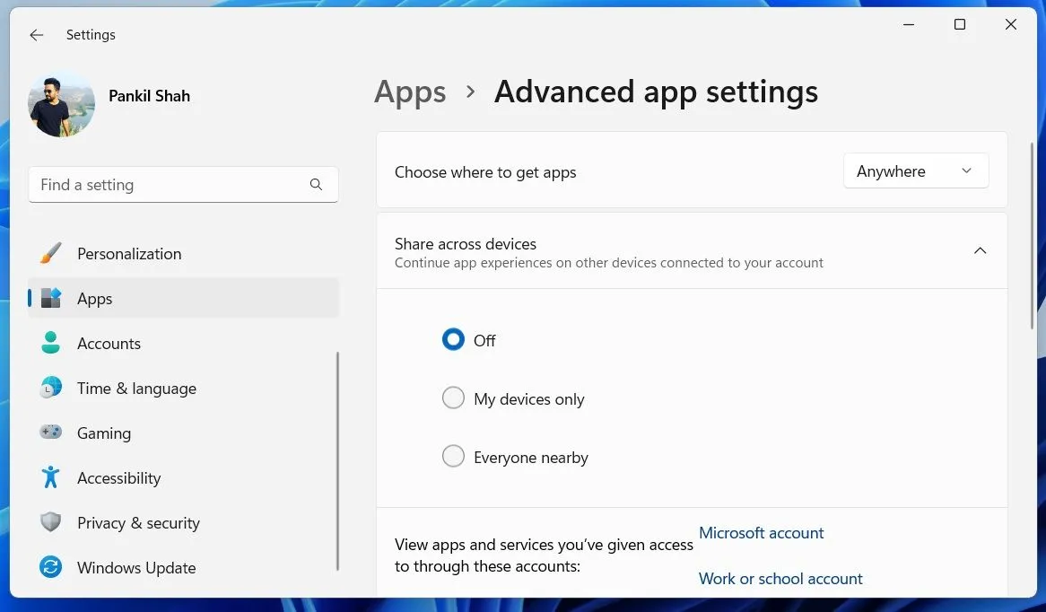 Menu cài đặt ứng dụng nâng cao trên Windows 11