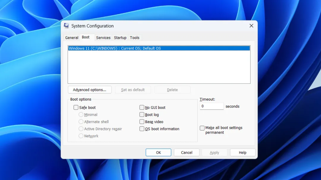 Menu Cấu hình Hệ thống (msconfig) với các tab khởi động, dịch vụ và công cụ để khắc phục sự cố Windows
