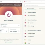 Menu chính ExpressVPN và danh sách vị trí máy chủ