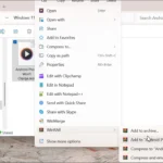 Menu chuột phải trong File Explorer hiển thị tùy chọn WinRAR để thêm file vào kho lưu trữ.