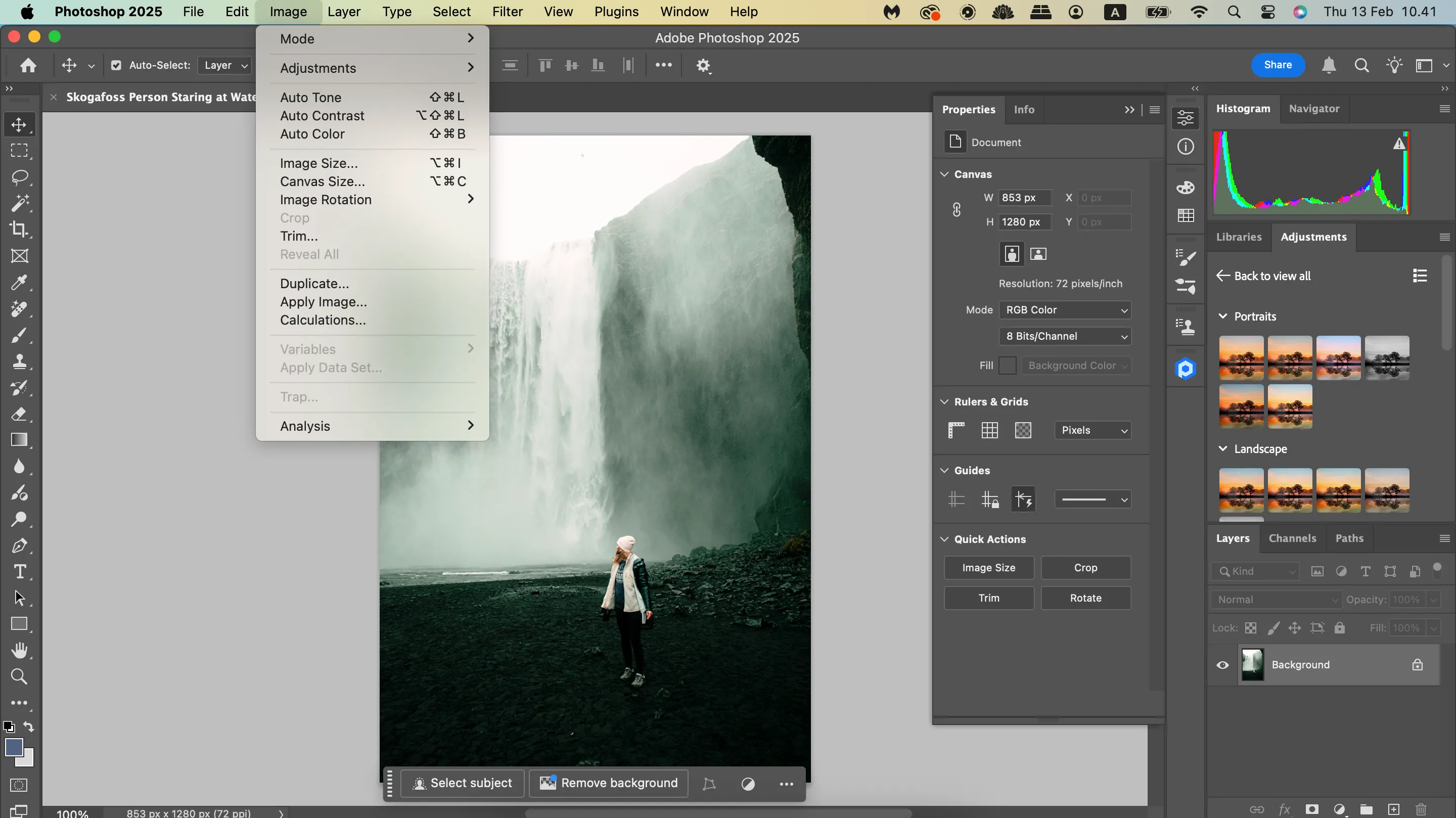 Menu điều chỉnh tự động trong Photoshop