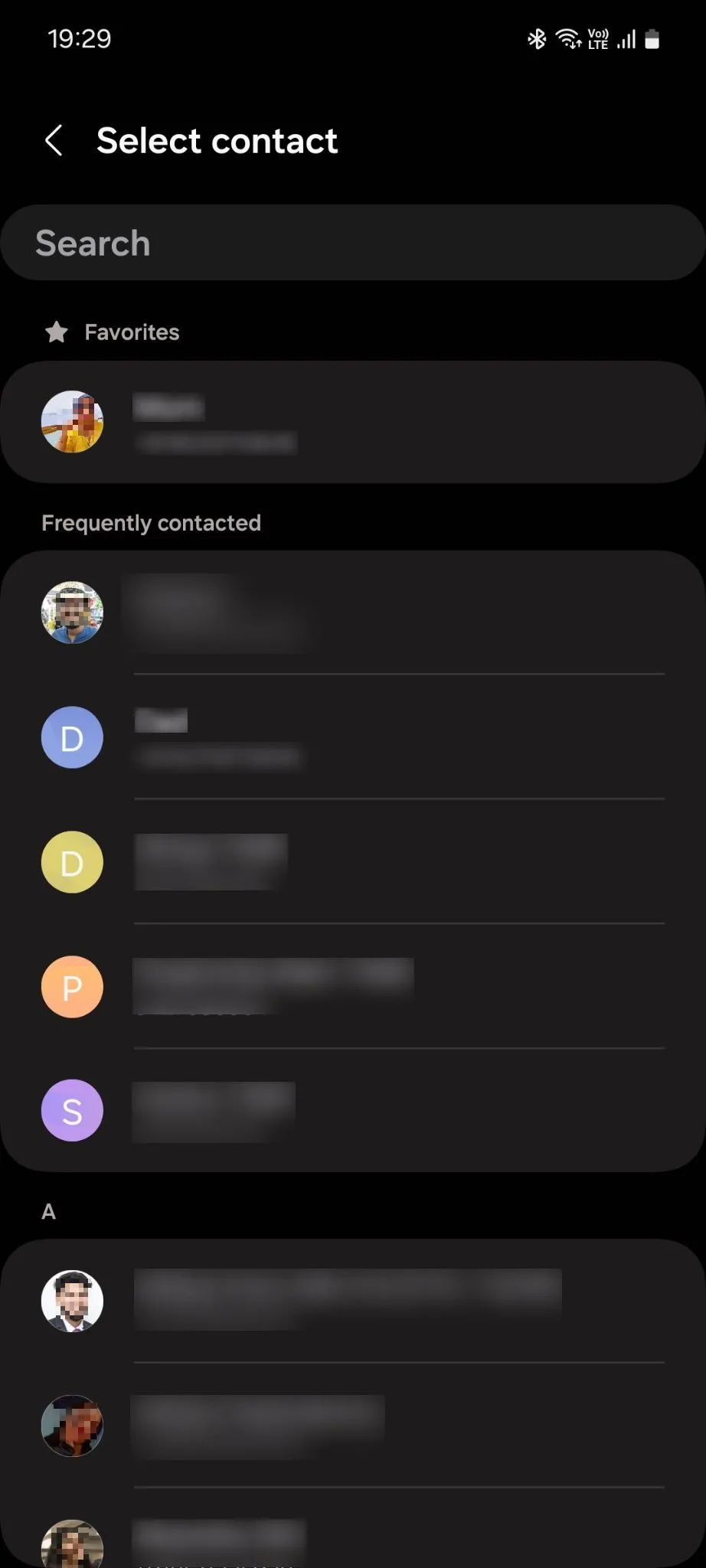 Menu lựa chọn liên hệ cho widget gọi nhanh của Samsung Contacts.