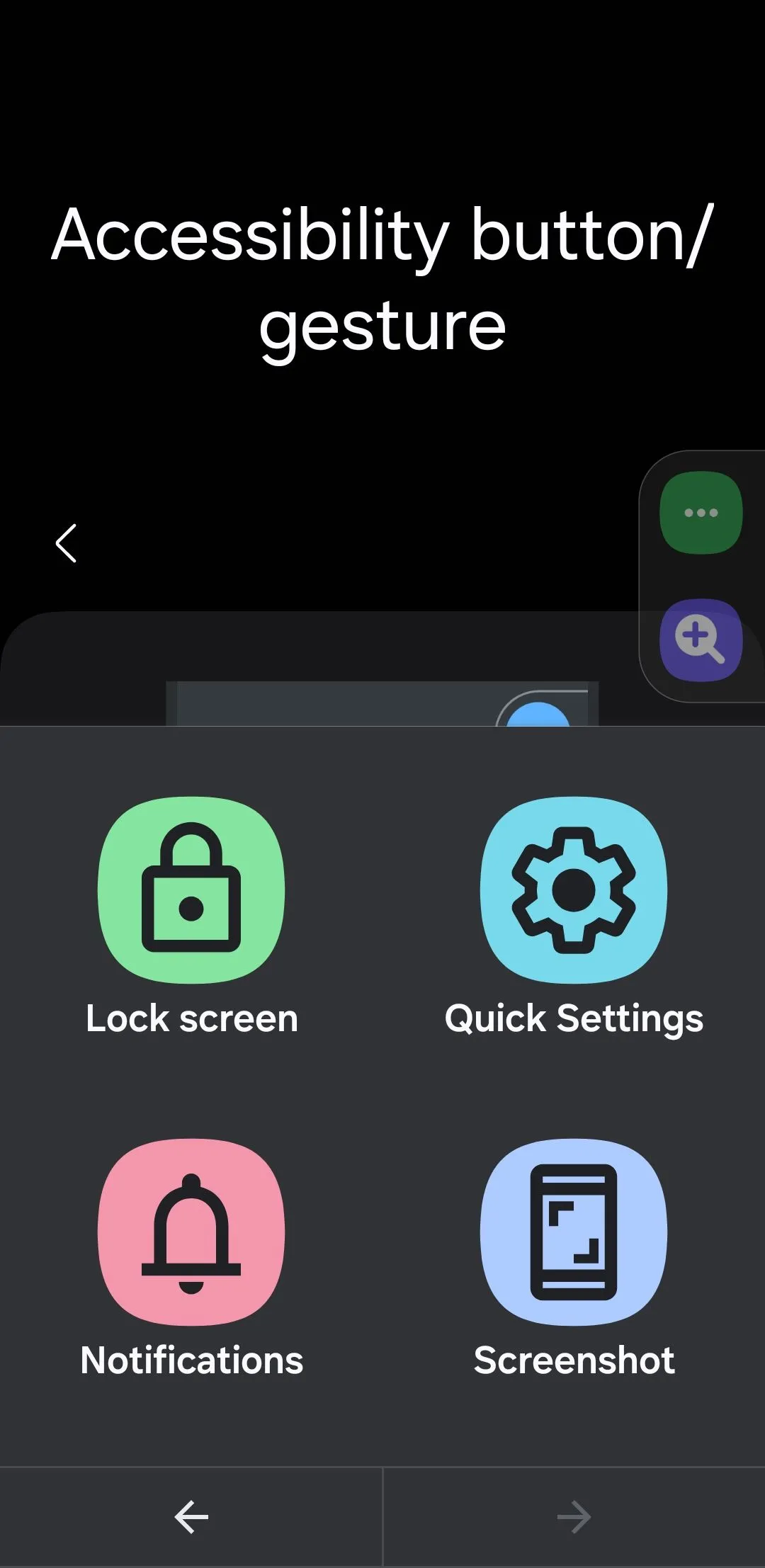 Menu phím tắt trợ năng hiển thị trên màn hình điện thoại Android