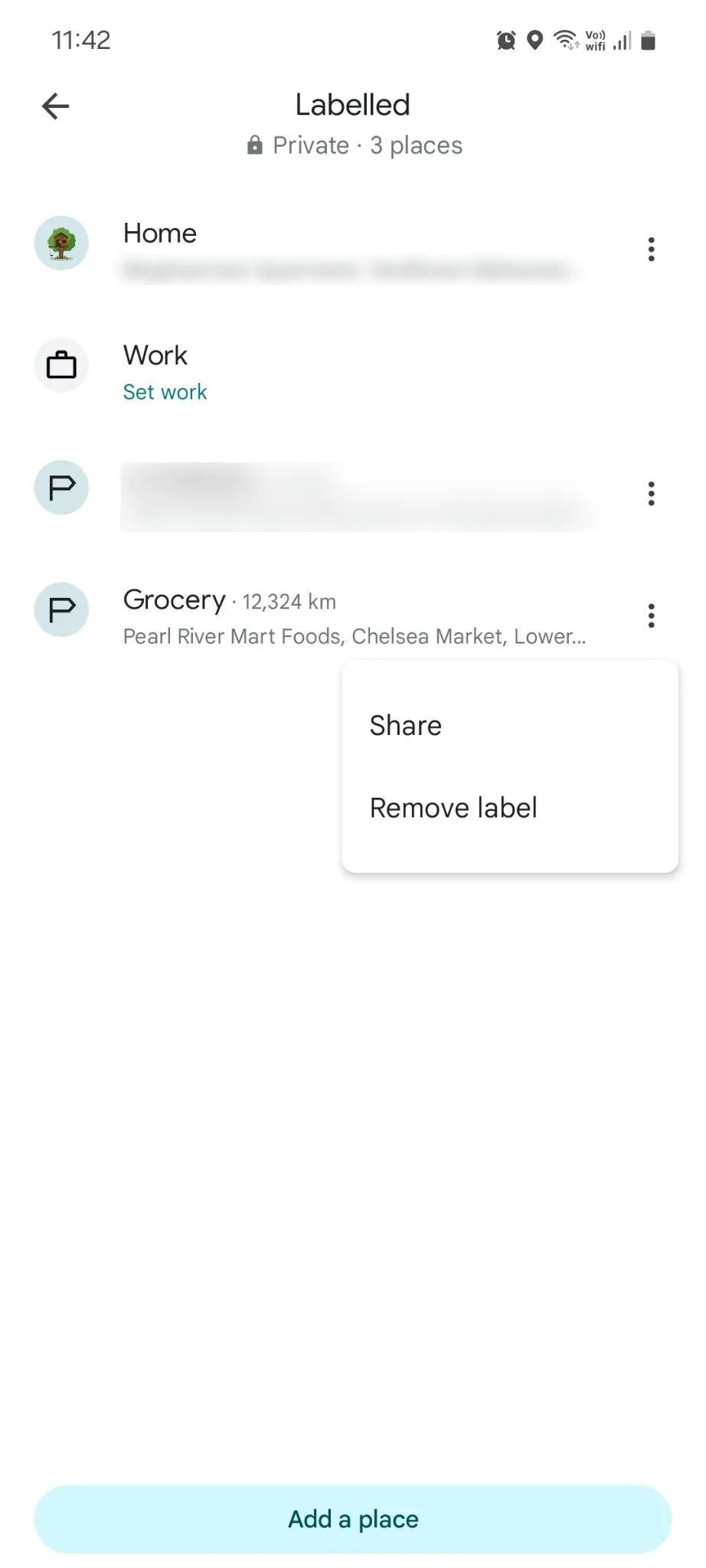 Menu quản lý các địa điểm đã gán nhãn trên Google Maps