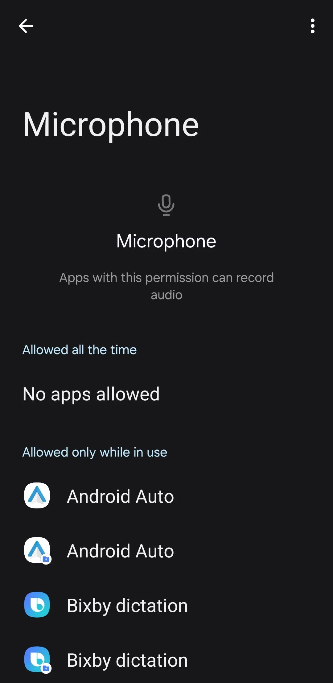 Menu quản lý quyền micro trên Android