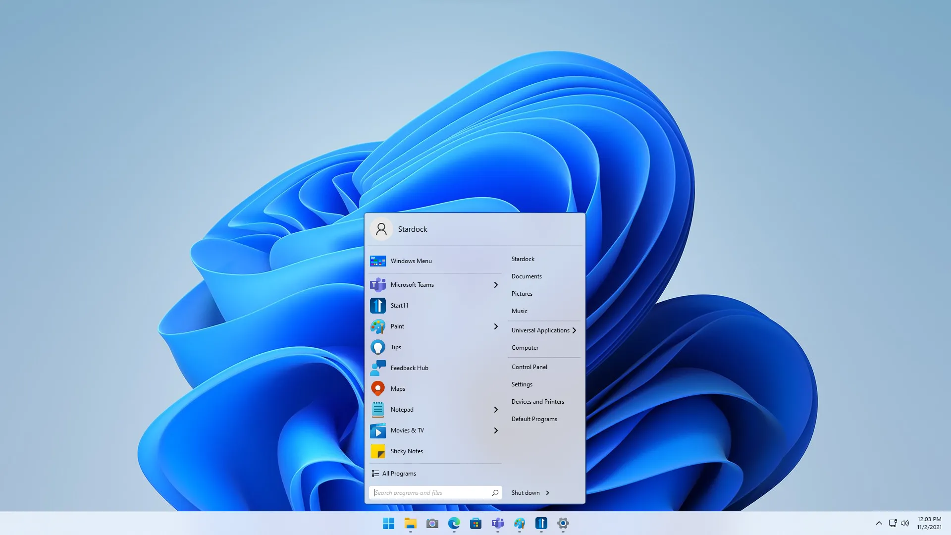 Menu Start tùy chỉnh của Start11 trên Windows 11