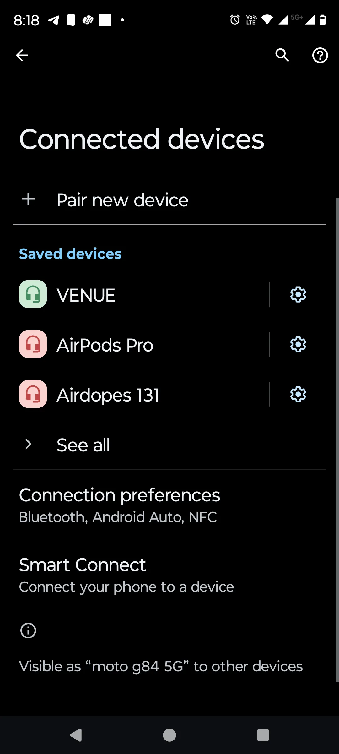 Menu Thiết bị đã kết nối (Connected devices) trên Android.