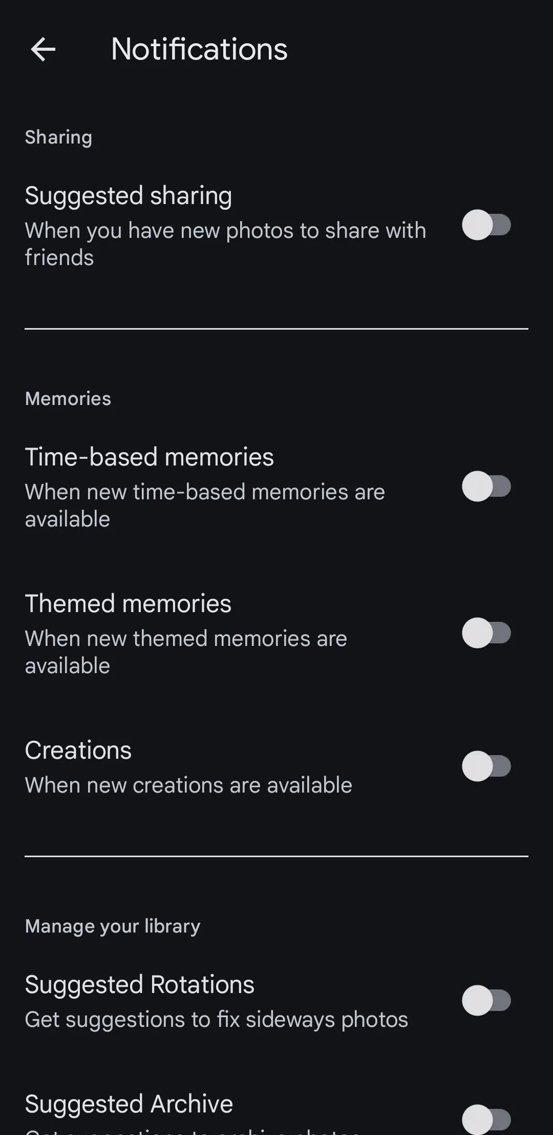 Menu thông báo Google Photos trên Android