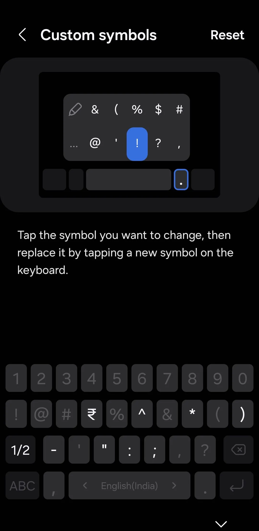Menu tùy chỉnh biểu tượng trên cài đặt bàn phím Samsung