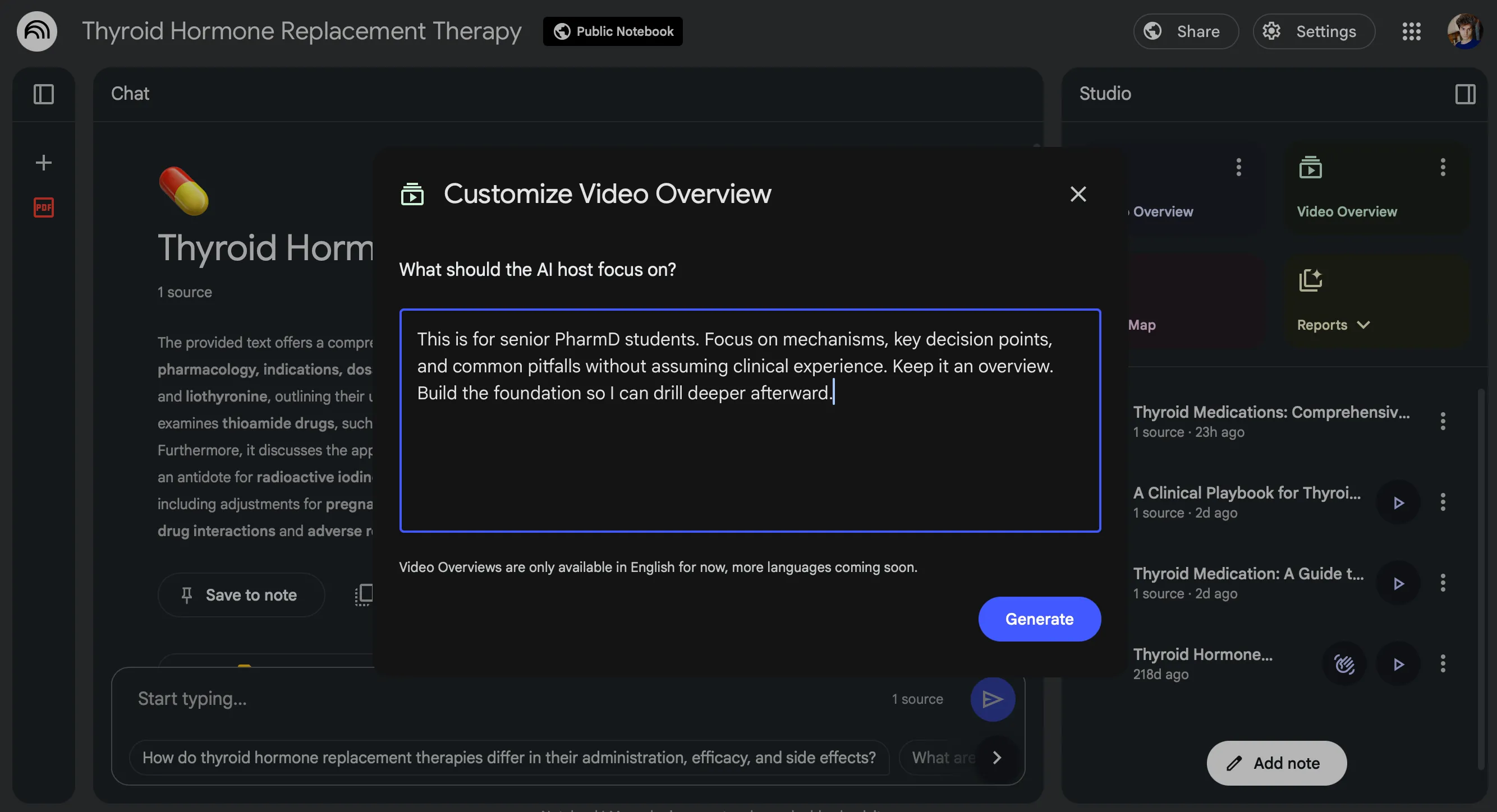 Menu tùy chỉnh Video Overview trong NotebookLM để tối ưu prompt
