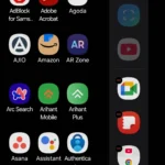 Menu ứng dụng trên Edge panel Samsung hiển thị các lối tắt ứng dụng yêu thích và App Pairs