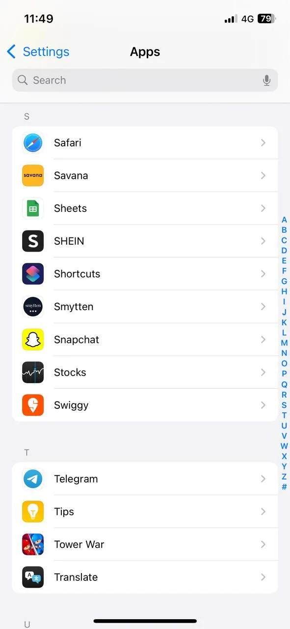 Menu Ứng dụng trong Cài đặt iPhone để tùy chỉnh trình duyệt Safari