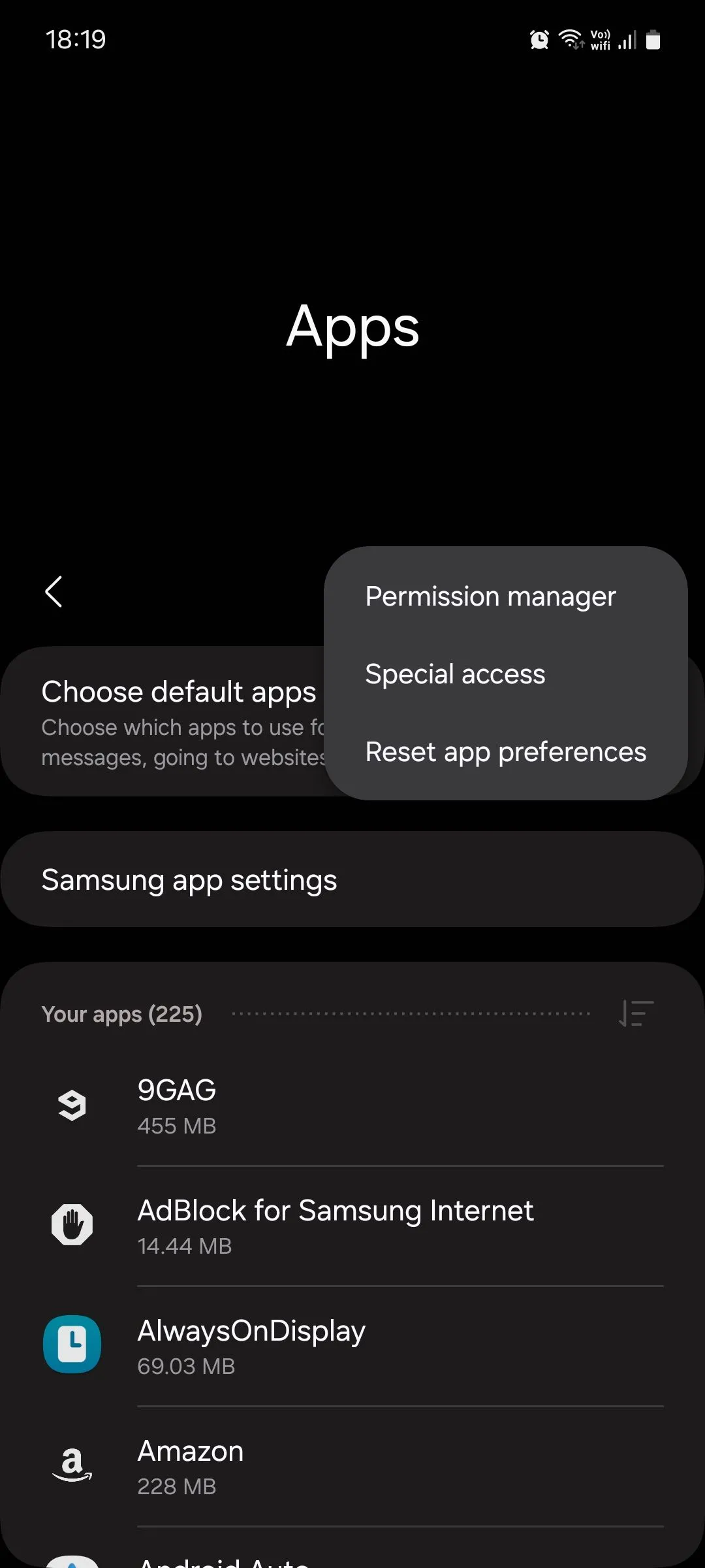 Menu Ứng dụng và Trình quản lý quyền trên Samsung Galaxy One UI