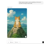 Mèo dễ thương thiền trên núi, hình ảnh AI tạo bởi ChatGPT GPT-4o theo phong cách Studio Ghibli