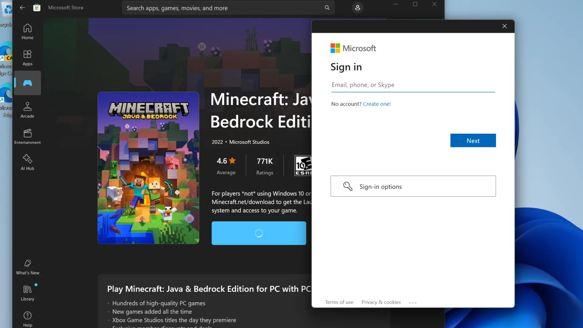 Microsoft Store yêu cầu đăng nhập tài khoản Microsoft để hoàn tất việc mua ứng dụng hoặc truy cập nội dung giới hạn độ tuổi.