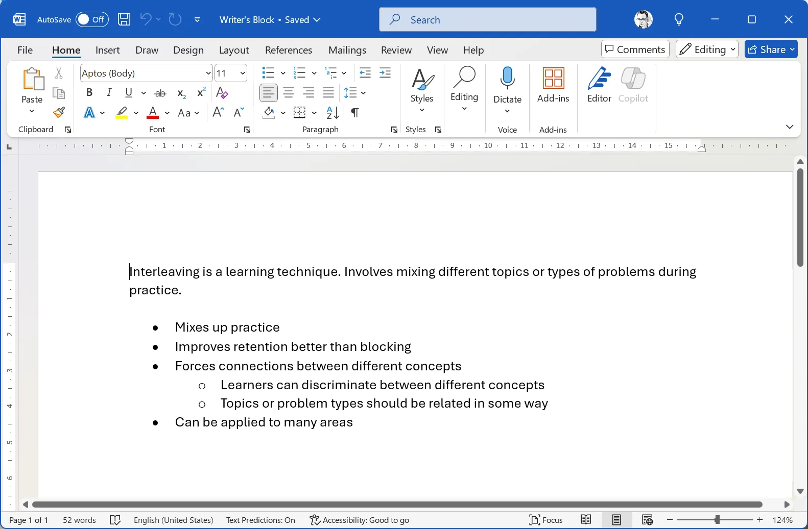 Minh họa cách sử dụng gạch đầu dòng (bullet points) trong Microsoft Word để ghi chú nhanh ý tưởng