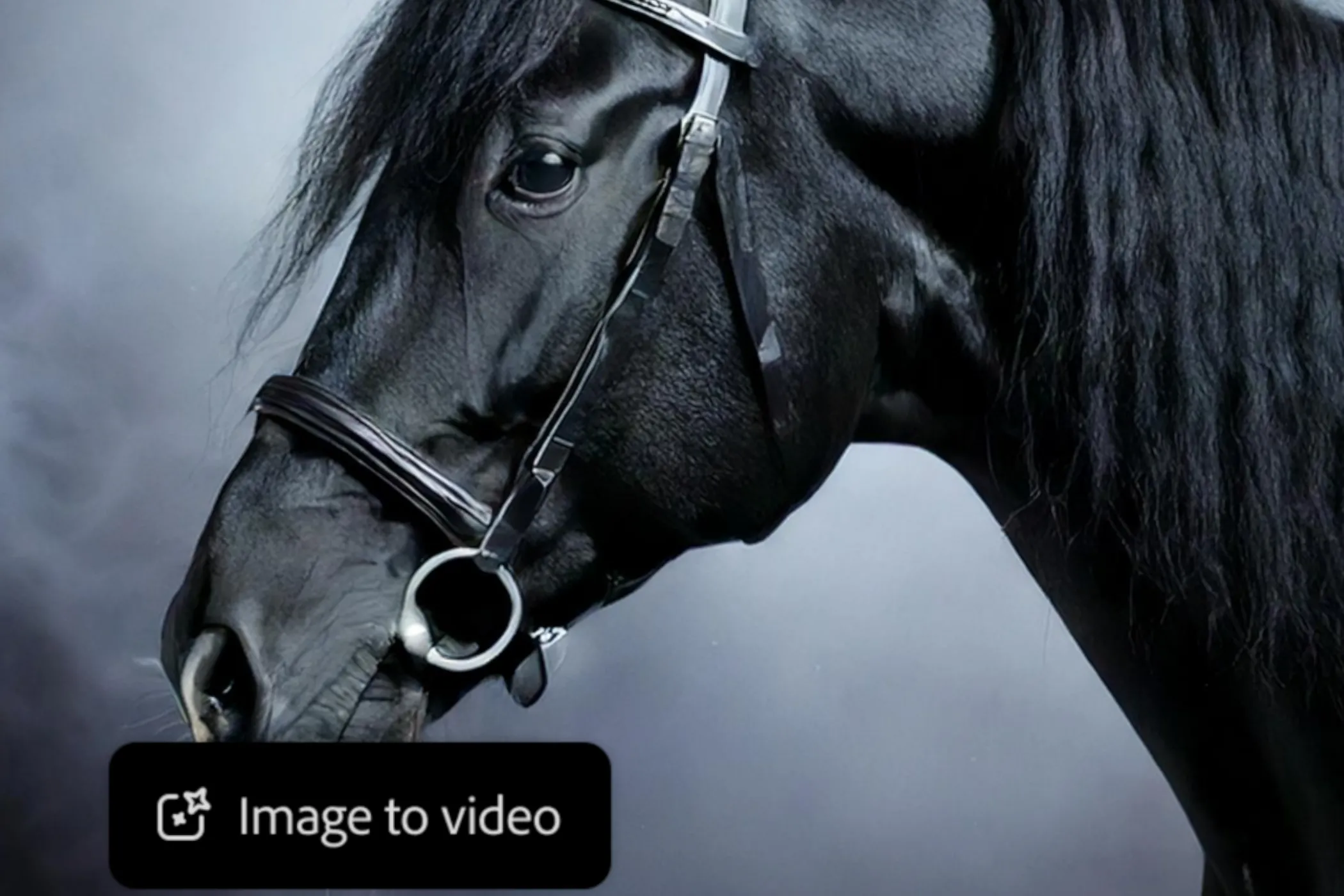 Minh họa tính năng AI Text-to-Video của Adobe Firefly tạo cảnh ngựa trong sương mù.