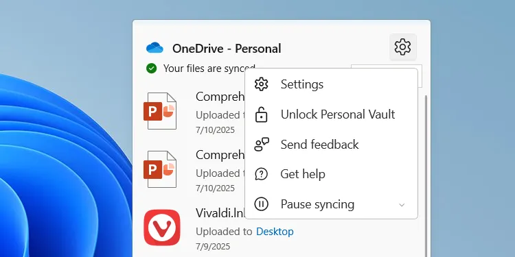 Mở cài đặt OneDrive để quản lý đồng bộ đám mây trên Windows 11.