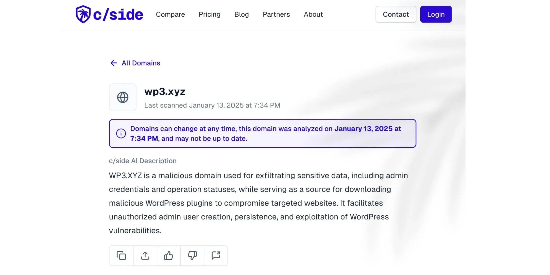 Mô tả domain độc hại WP3.XYZ từ báo cáo của c/side