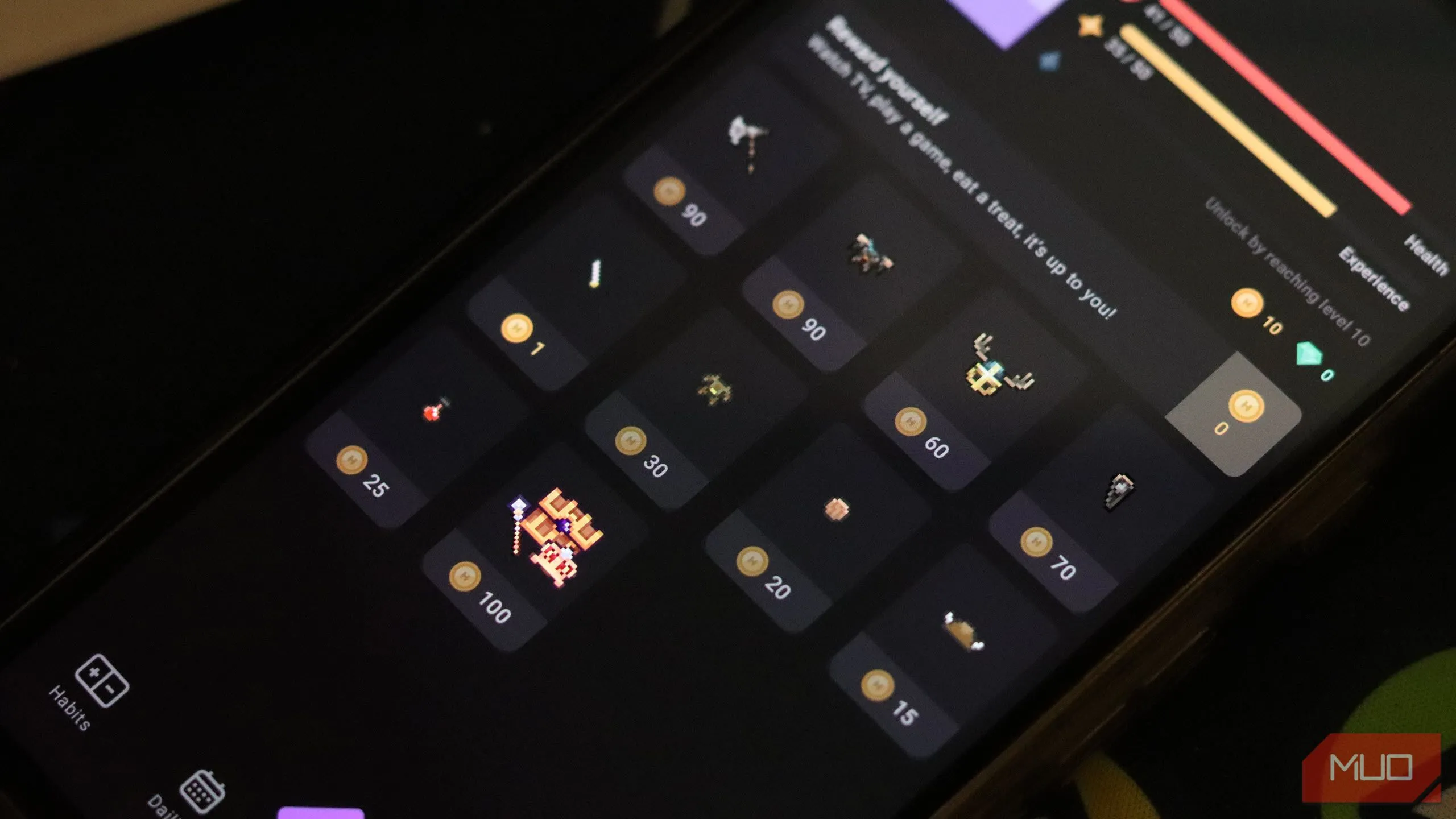 Mô tả giao dịch mua bán vật phẩm trong ứng dụng gamification Habitica, có yếu tố microtransactions