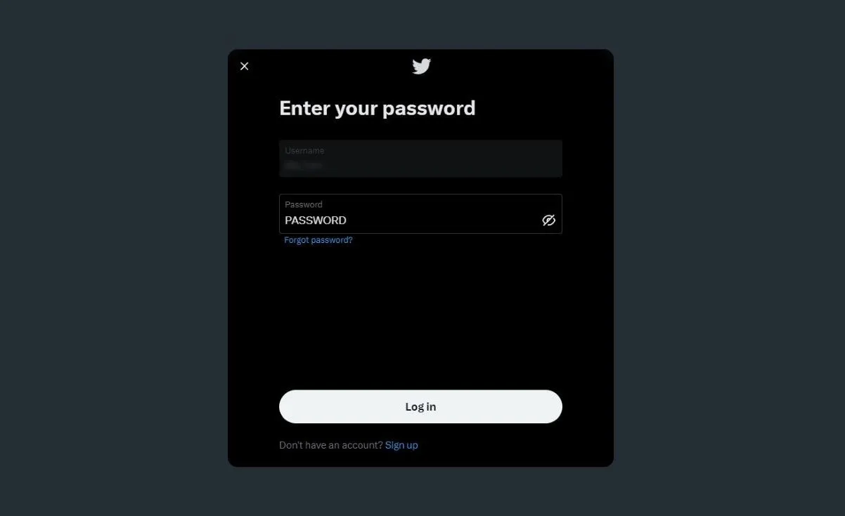 Mô tả ví dụ mật khẩu yếu hiển thị khi đăng nhập Twitter
