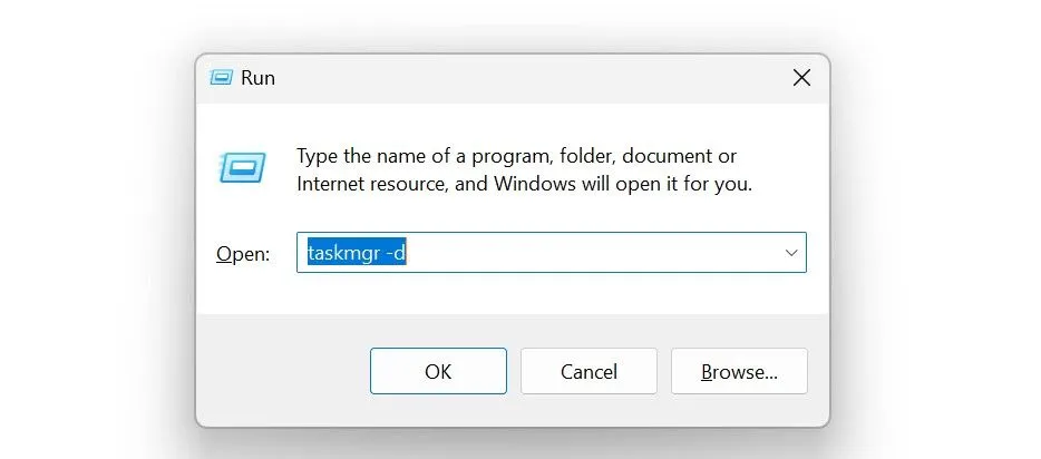 Mở Task Manager phiên bản cổ điển bằng hộp thoại Run trên Windows 11