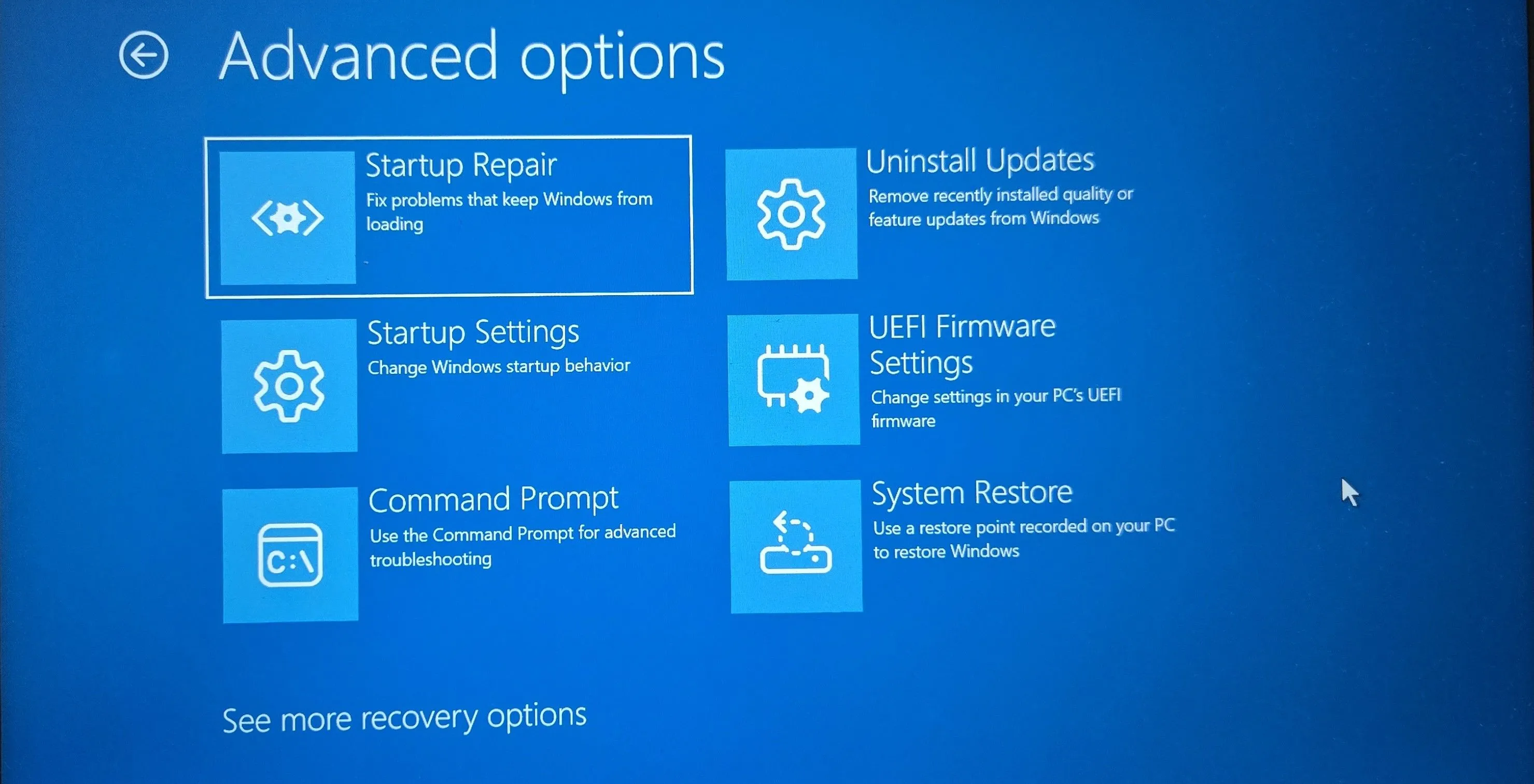 Môi trường khôi phục Windows (Windows RE) với các tùy chọn nâng cao cho việc sửa chữa và khôi phục máy tính.