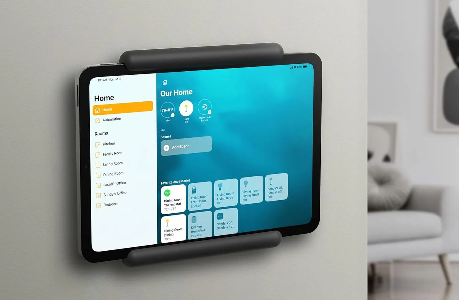 Một chiếc iPad được sử dụng làm trung tâm điều khiển nhà thông minh, quản lý các thiết bị IoT