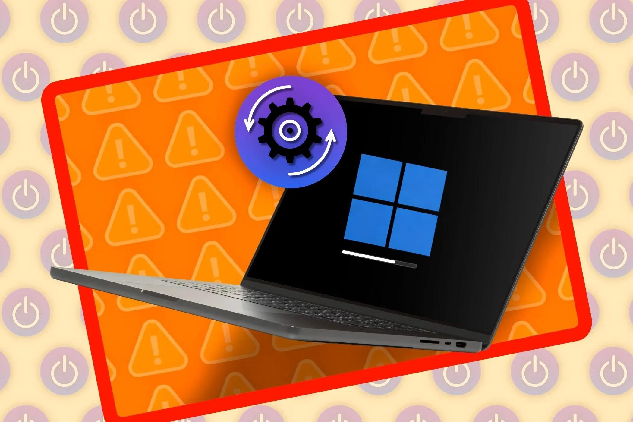 Một chiếc laptop đang ở màn hình khởi động với logo Windows và cập nhật, biểu thị yêu cầu tài nguyên phần cứng lớn